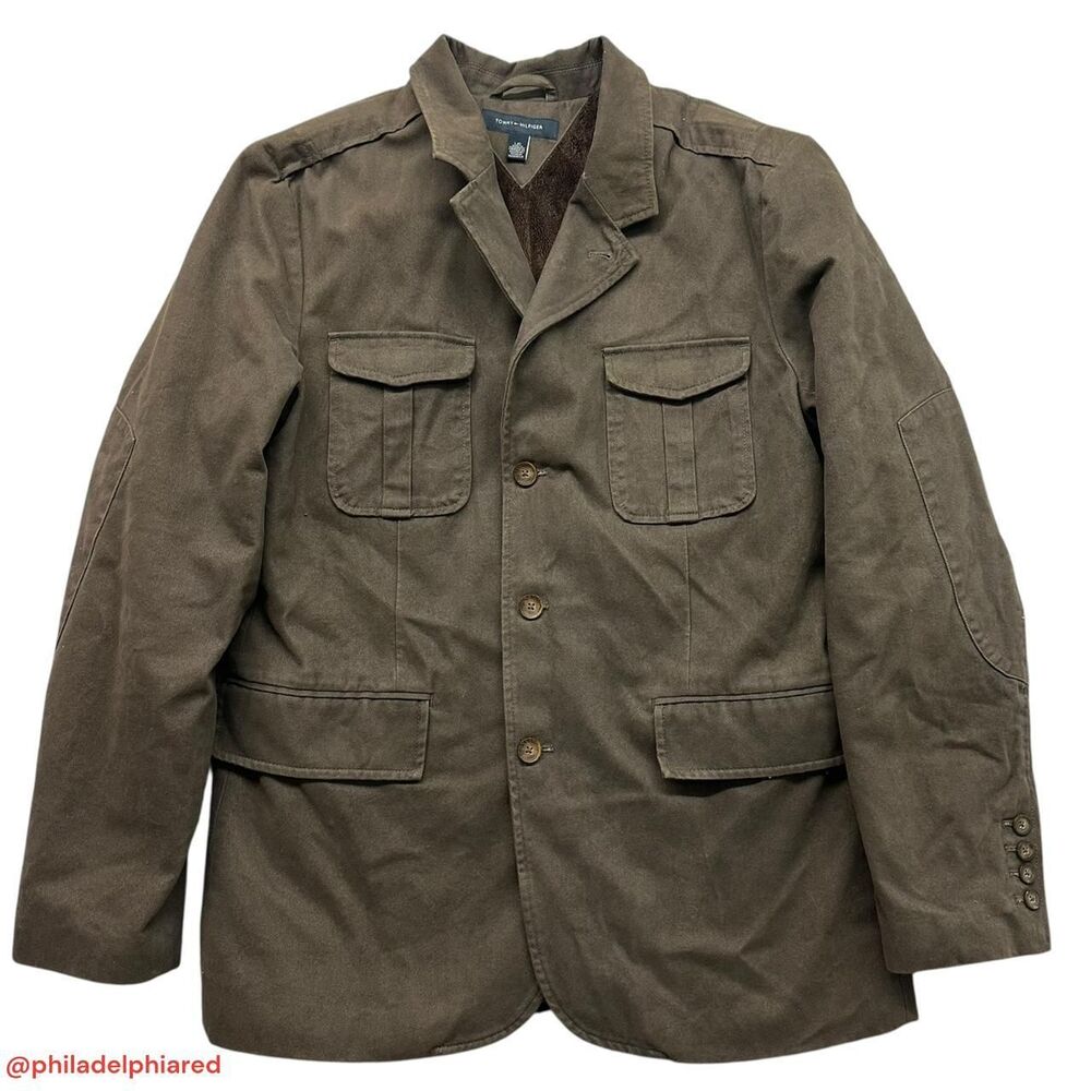 Vintage Y2K 2000’s Tommy Hilfiger green military style jacket mens Large